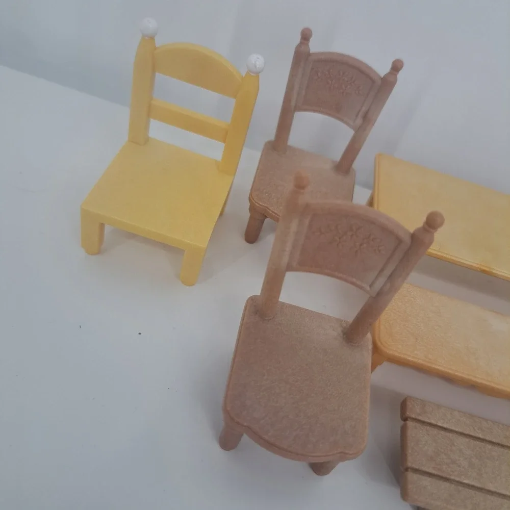 Calico Critters Sylvanian Families Furniture Lot Tables Chairs Bench Pink Yellow